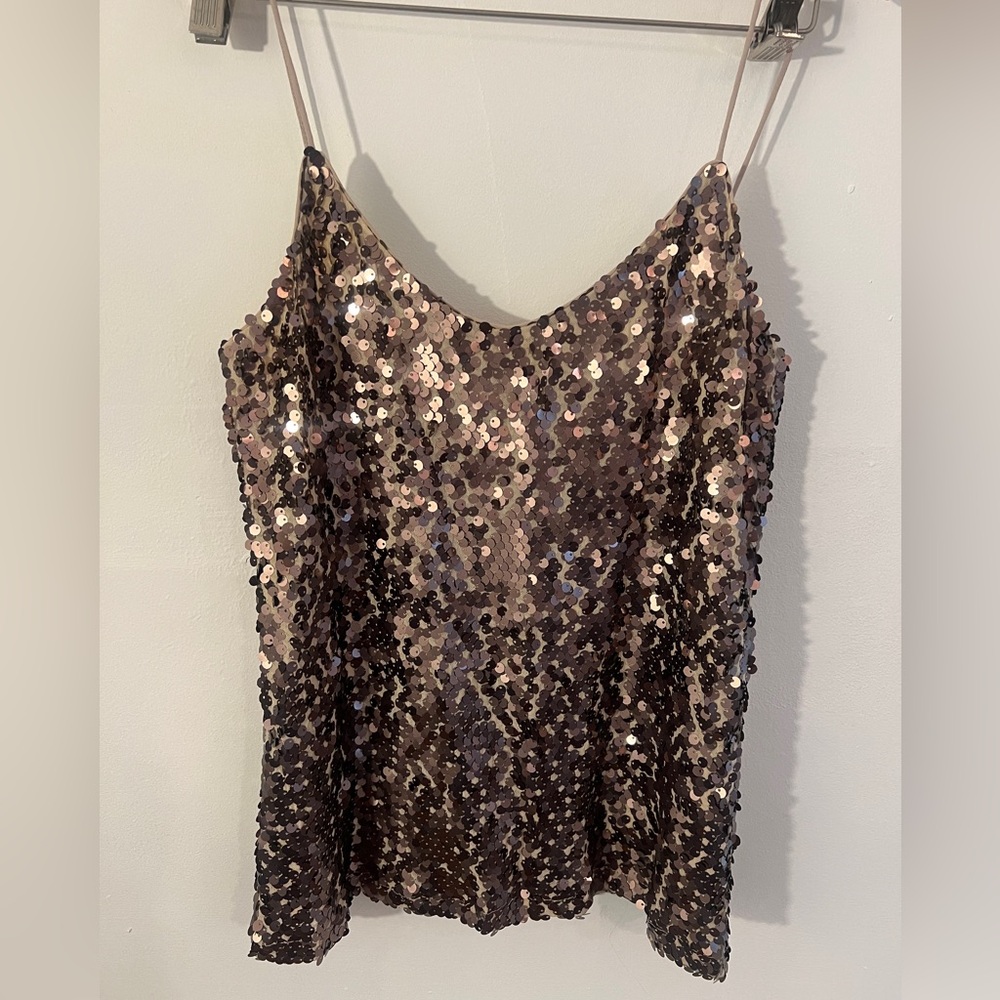 Champagne sequence top. Spaghetti straps. Size medium.